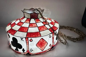 Poker Pool Table Bar Hanging Light Lamp Mancave HTF Playing Cards Heart Spade - Picture 1 of 14