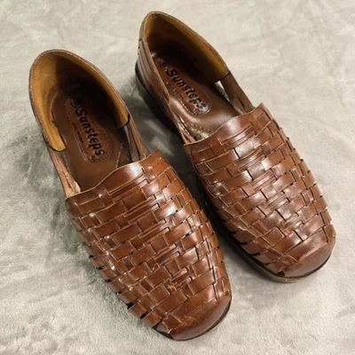 Sunsteps Huarache Shoes Mens Sz 10 Brown Leather Woven Slip On Closed Toe Casual - Image 1 of 4
