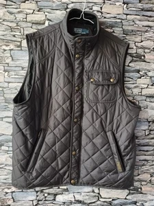 Polo Ralph Lauren & Co Diamond Quilted Gilet Vest Black Zip Pockets Men's Large - Picture 1 of 17