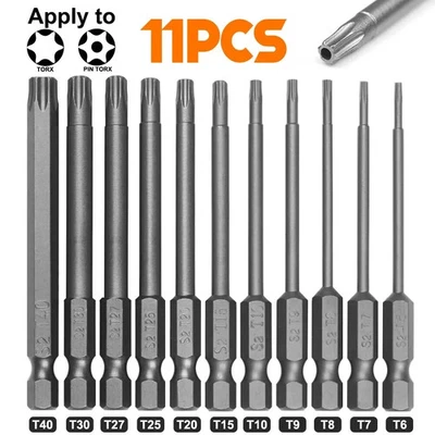 11pcs T6-T40 Magnetic Head Torx Screwdriver Bit Set Security Tamper Proof Star - Image 1 of 4