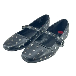 Madden Girl Shoes Womens 10 Black Studded Mary Jane Flats Square Toe Punk NEW - Picture 1 of 10