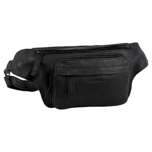 Pierre Cardin Mens Bum Bag Waist Pack Leather Travel Money Phone - Black - Picture 1 of 4