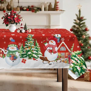 Tovaglia Natale Pupazzo Di Neve Impermeabile, Tovaglie Rettangolare Di Natale Re - Foto 1 di 12