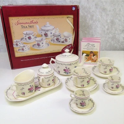 American Girl SAMANTHA TEA SET Teapot Cups Saucers Sugar Bowl Creamer Plate Box! - Image 1 of 4
