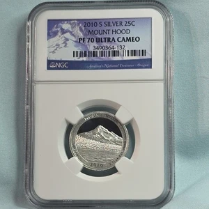 2010-S PF 70 ULTRA CAMEO Mount Hood National Forest Silver Quarter, NGC, 25c - Picture 1 of 2