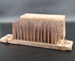 Flax Hetchel Hand Made Antique Primitive Farm Tool Hatchel Comb Linen Cloth - Picture 1 of 10