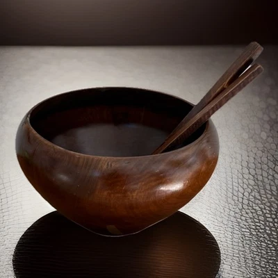 Ensaladera grande de colección caja y barril madera de mango 11” x 7” y herramientas para ensaladas Foto 1 de 4