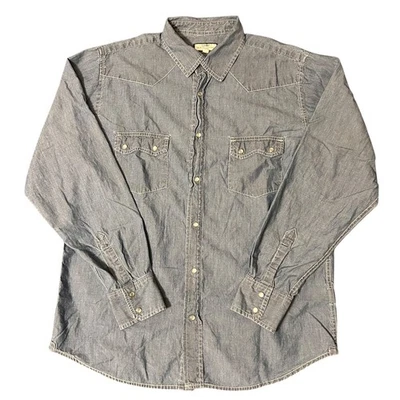 Old Navy Western Pearl Snap Chambray Shirt Men's Medium Light Wash Cowboy Rodeo - Image 1 of 4