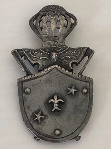 Vintage Brooch Buckingham Pewter Australia Crown Fleur De Lis Stars 6cm - Bild 1 von 9