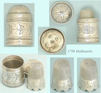 Antiguo estuche y dedal de plata esterlina * Joseph Taylor * con sello 1798 Foto 1 de 3