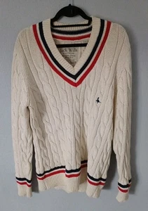 JACK WILLIS HERREN CRICKET ZOPFMUSTER PULLOVER GROSSE GRÖSSE STRICK CREME 40-42" LS - Bild 1 von 15