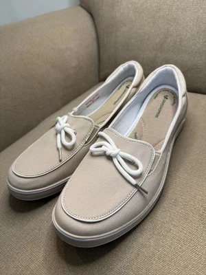 Grasshopper 帆布船鞋 米色 Ecru 一脚蹬 女式 尺码 10 S 航海垫 — 第 1/4 张图片