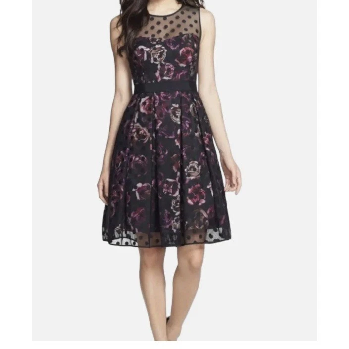 Eliza J Womens Floral Polka Dot Mesh Fit Flare Dress Whimsigoth Fairy Size 12 - Image 1 of 4