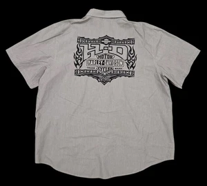 Harley Davidson Performance Shirt Biker Snap-Up Grigio Ricamato Fiamme Twin 2XL - Foto 1 di 8