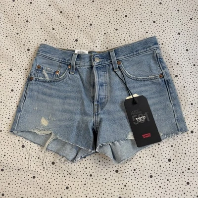 Levi's 501 Denim Shorts Women's 25 Blue Light Wash Mid Rise Distressed NWT - Image 1 of 4