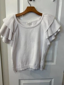 Sugar Lips Wellington White Ruffle Shoulder Cropped Sweater Top Size Medium - Picture 1 of 5