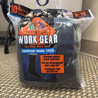 Мужские рабочие носки Fruit of the Loom с амортизацией черные короткие (10 пар) размер 6-12  - Изображение 1 из 4