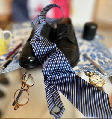 New Tie Rack Beaufort  100% Silk Repp Italian Black Silver Blue - Image 1 of 4