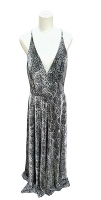 Vestido largo Betsy Adams para mujer sin mangas 12 plateado negro brillante A23021 Foto 1 de 4