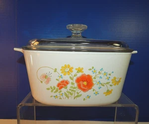 Cazuela vintage de amapola con flores silvestres Corning Ware A-3-B 3 cuartos tapa Pyrex A-9-C - Imagen 1 de 12