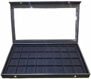 32 Slot Earring/Ring/Cuff Links/Coins Jewelry Display Case Clear Top Black - Picture 1 of 2
