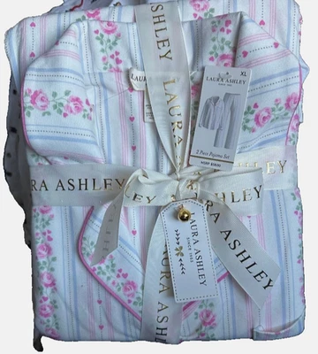 NWT $58 Laura Ashley Super soft 2 PC Pajama Set In Ivory With Pink Roses Size XL - Image 1 of 4
