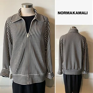 NORMA KAMALI New with Tags $299 Black & White Zip Knit Stretch Jacket, Pockets - Picture 1 of 12