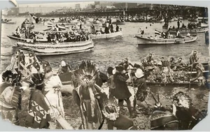 Collage Of AMERICANS & NATIVE AMERICANS On Boats. 1920s VTG Press Photo 1910s - Picture 1 of 2