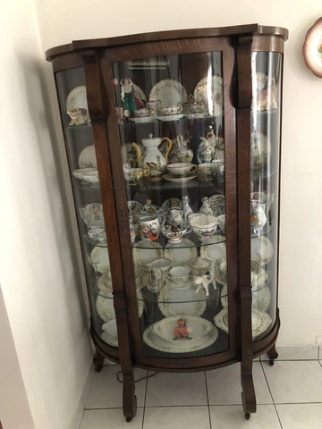 ANTIQUE CURIO CABINET. Curved Glass front Cover