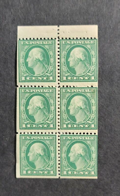 Scott #405b George Washington Booklet Pane of 6 Stamps with Tab - MNH - Image 1 of 2