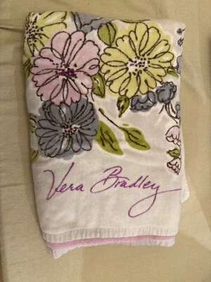 Vera Bradley Beach Cotton Towel Purple Pink Green and White Flowers 65" x 32" - Image 1 of 4