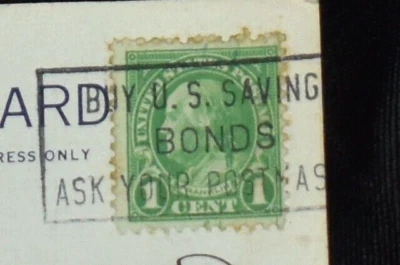 RARE Green Benjamin Franklin 1 Cent US STAMP Canceled  U.S. SAVINGS BONDS📬 - Image 1 of 4
