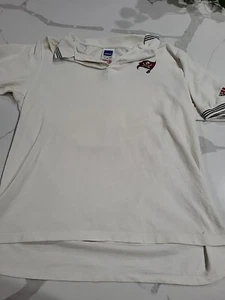 Vintage Adidas Tampa Bay Buccaneers White Polo Shirt Size Large 100% Cotton! - Picture 1 of 7