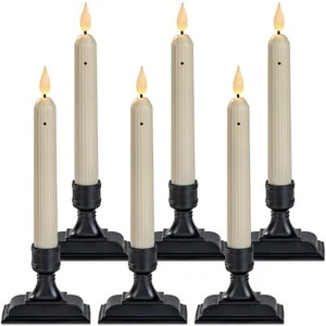Battery-Operated LED Window Candles - Set of 6 Ivory Flameless Taper Candles ... - Picture 1 of 7
