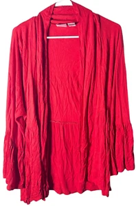 Newport News Womens long bell sleeve red cardigan/overshirt, size Medium (M) - Picture 1 of 5