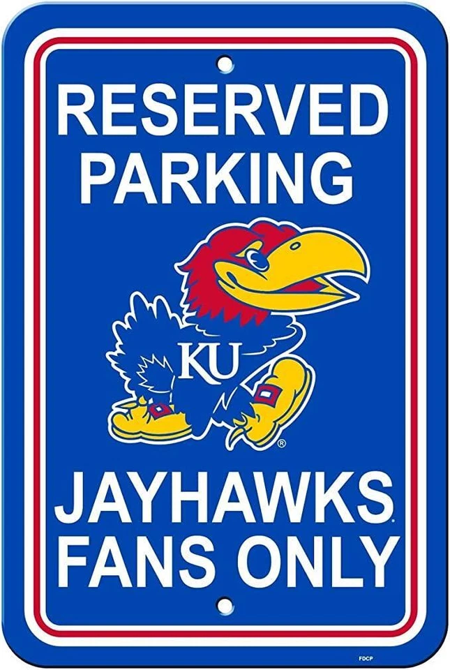 Kansas Jayhawks 12"x18" Plastic Reserved Parking Sign [NEW] NCAA Wall Plaque - Image 1 of 1