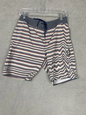 Volcom boardshort trunks men’s 28 stripe Red,white Blue stretch swim bottoms - Image 1 of 4
