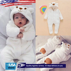 Infant Baby Boy Girl Hooded Clothes Long Sleeve Bear Jumpsuit Romper Outfits - Picture 1 of 7