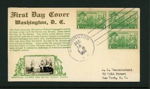 1936 USA FDC Scott # 790-22D Crosby 2 Lines Gold Cachet VF Cover John Paul Jones - Picture 1 of 2