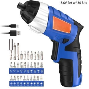 Cordless Electric Screwdriver 3.6V Rechargeable Set with 30 Bits & LED Light Too - Picture 1 of 8