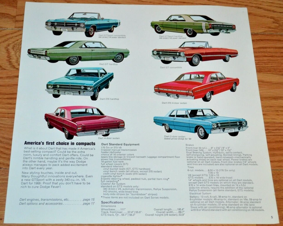 1968 Dodge Dart Full Line Specs Original Dealer Advertisement Ad 68 Gt Sport - Image 1 of 1