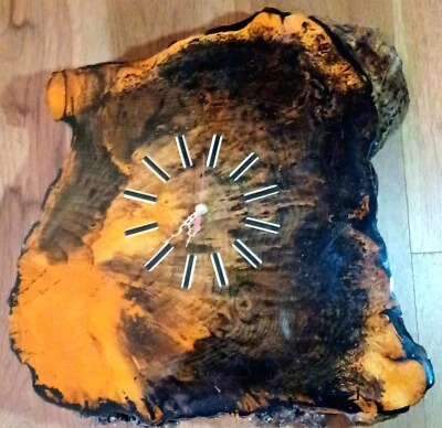 Vtg Live Edge Wall Clock Wood Tree Slab Handmade Laquered Coating Rustic Charm - Image 1 of 4