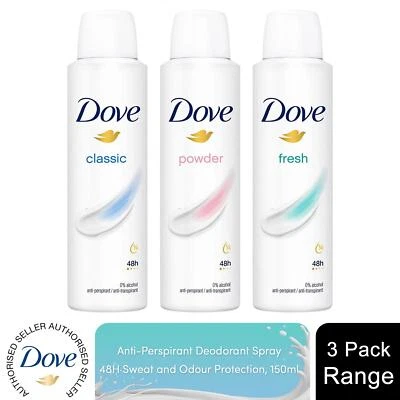Dove Anti-Perspirant with 48H Sweat Protection Deodorant Spray 150ml, 3 Pack - Image 1 of 4