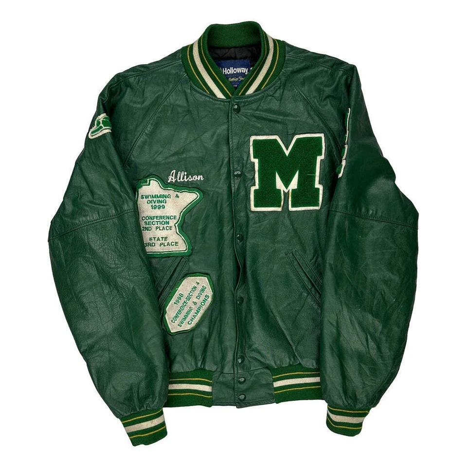 Made In Usa Holloway Varsity Jacket - Large Green Leather - Image 1 of 4