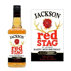 PERSONALISED NJIM BEAN RED STAG WHISKEY BOTTLE LABEL BIRTHDAY ADULT BOURBON  - Picture 1 of 2