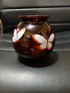Vintage 4" Ruby Red Imperial Glass Hand Painted Votive Candle Holder - Picture 1 of 6