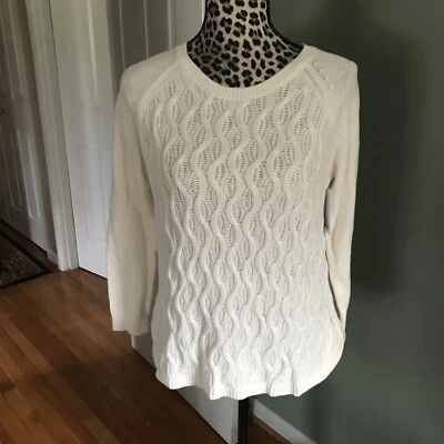 Sonoma Cable Pullover Sweater Women's Cotton Blend Crew Neck Long Sleeve PM New - Image 1 of 4