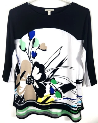 Blusa top floral multicolor manga 3/4 Dana Buchman para mujer talla grande Foto 1 de 3
