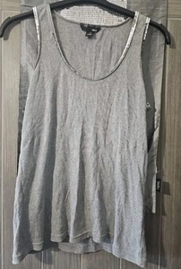 Ladies H&-M Grey Sequined Edge Rib Vest Top Size Medium - Picture 1 of 7