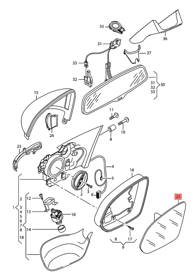 Espejo de vidrio convexo antideslumbramiento genuino AUDI A8 S8 quattro 4H2 4H8 4H0857535G Foto 1 de 1